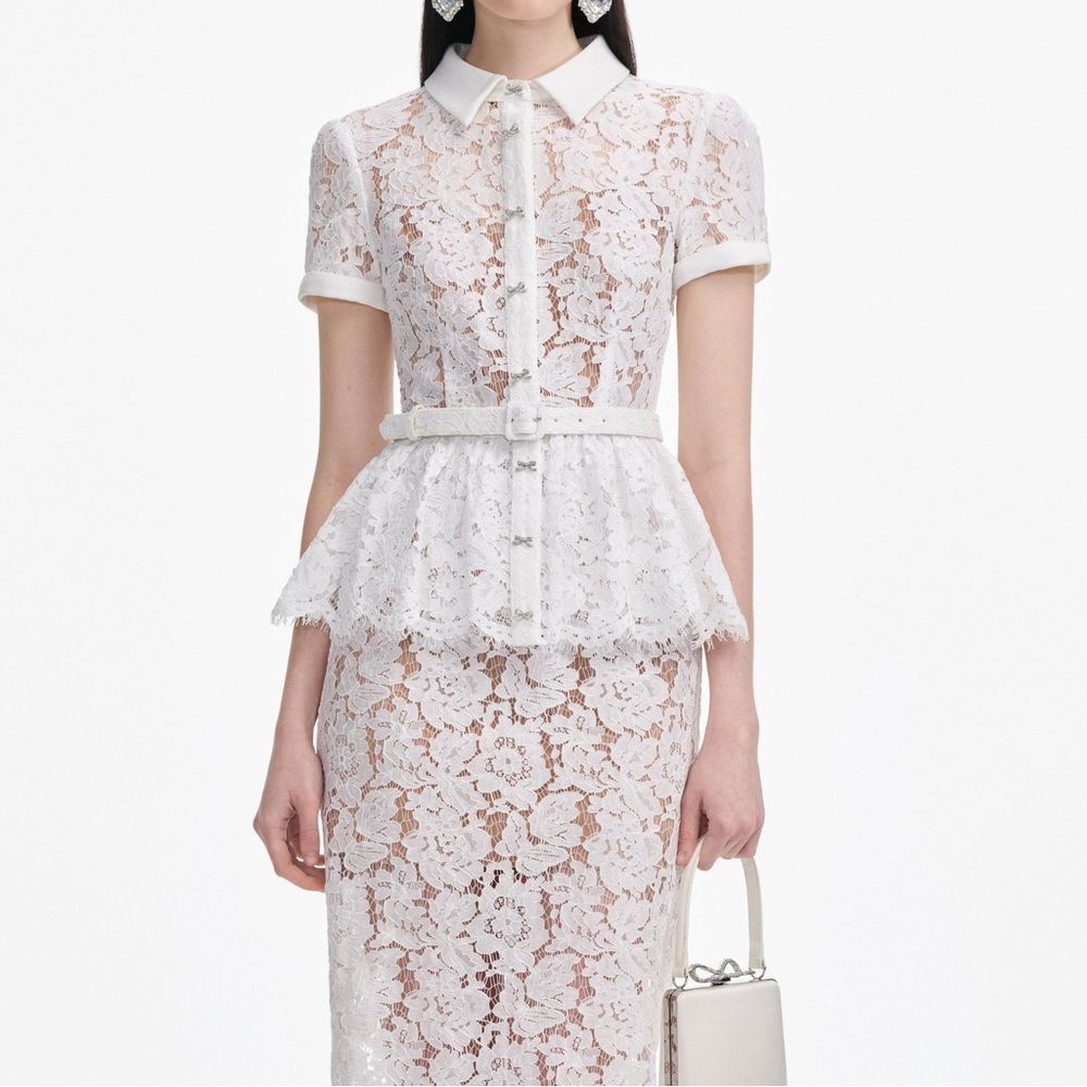 NWOT Self-Portrait WHITE LACE PEPLUM MIDI DRESS, size US4